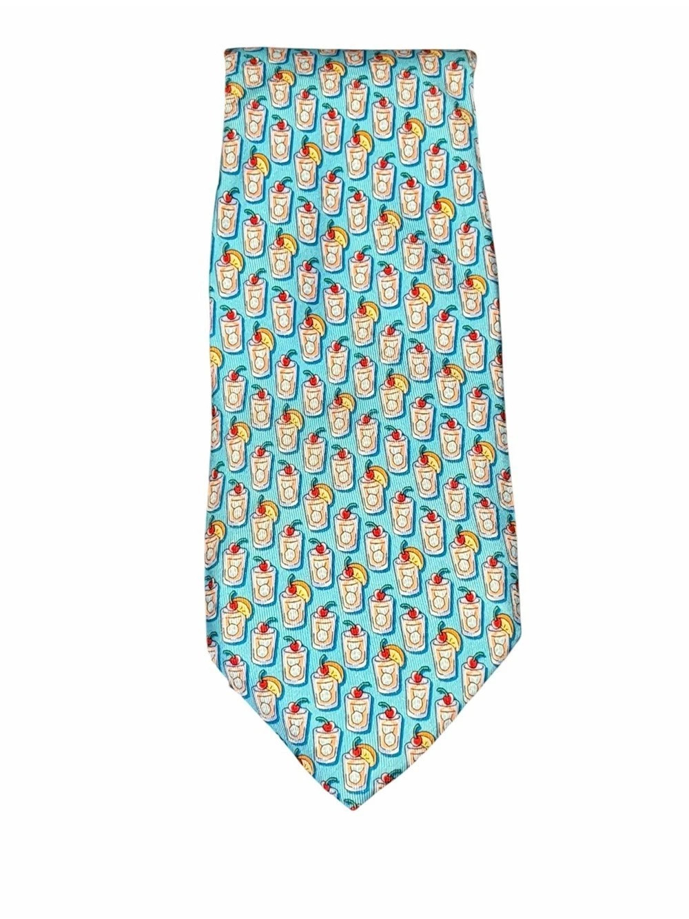 Vineyard Vines Mens Silk Tie Aqua Blue Novelty Cocktail Drink Summer Preppy